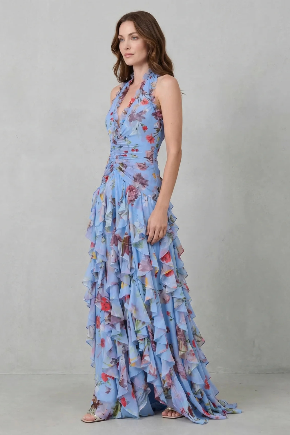 Rosalía | Vestido Largo Floral con Escote Halter