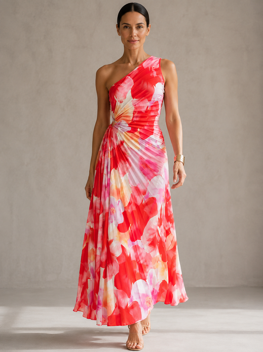 Isabela | Vestido Plisado de Un Solo Hombro