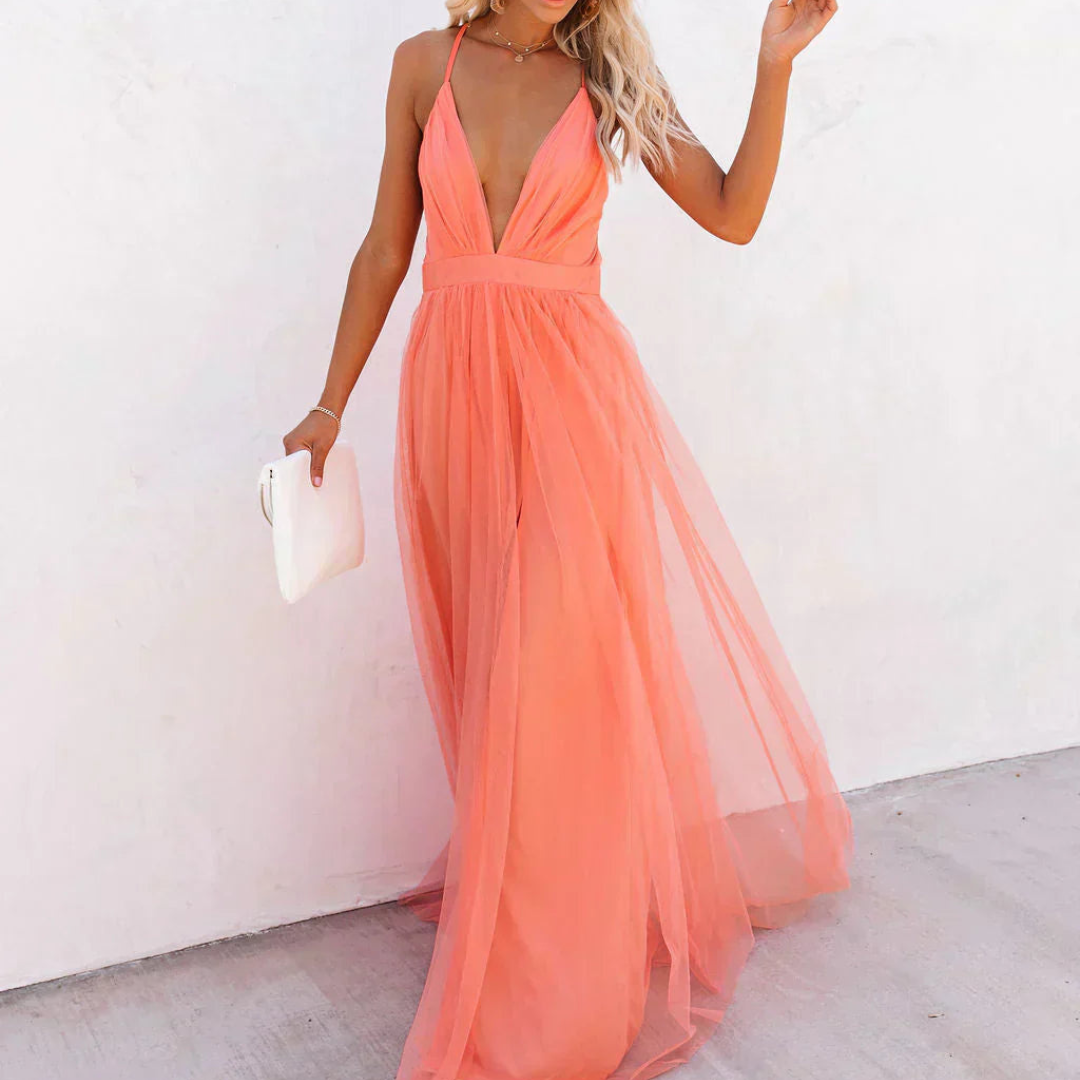 Valentina | Vestido Largo Coral Luminoso