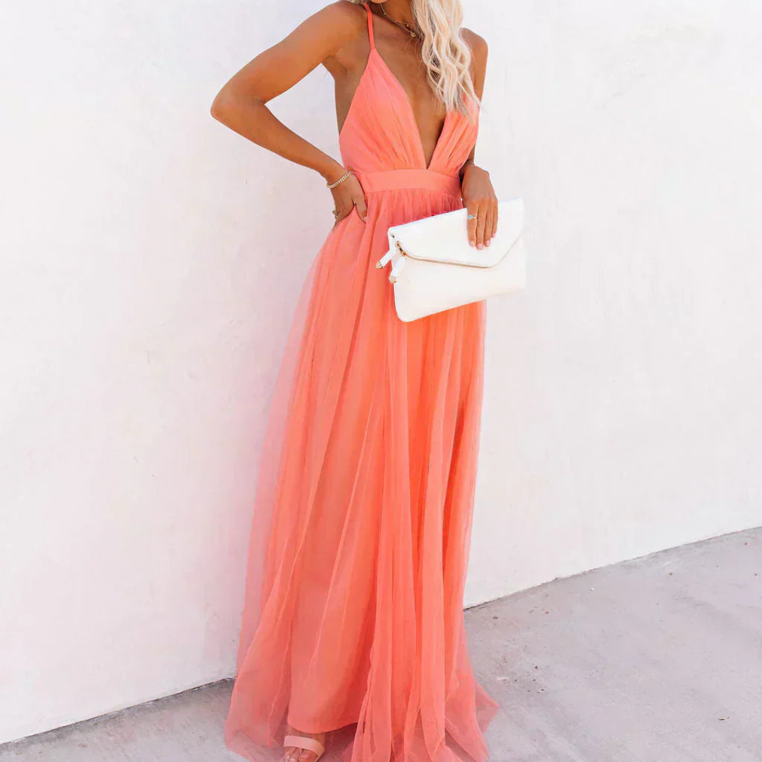 Valentina | Vestido Largo Coral Luminoso