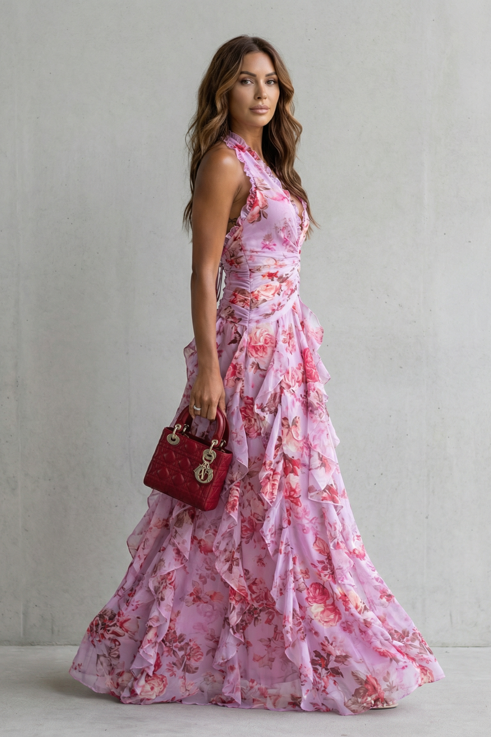 Rosalía | Vestido Largo Floral con Escote Halter