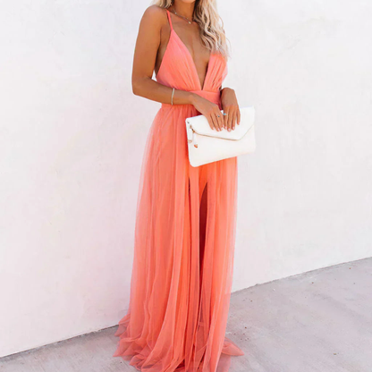 Valentina | Vestido Largo Coral Luminoso