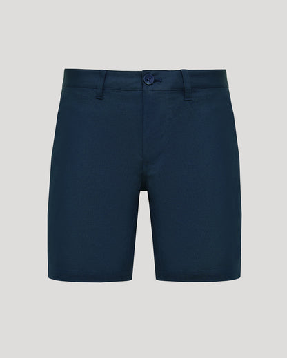 Pantalones cortos de lino azul marino de 7 pulgadas