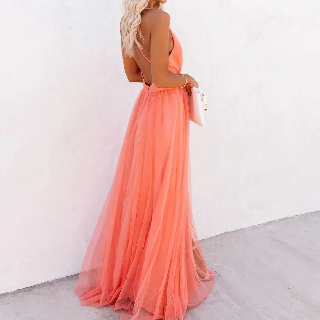 Valentina | Vestido Largo Coral Luminoso