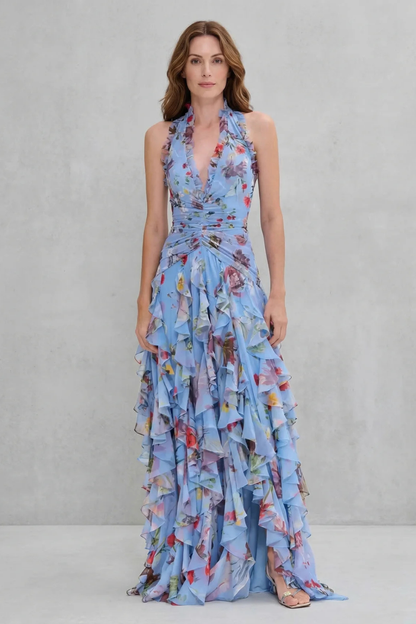 Rosalía | Vestido Largo Floral con Escote Halter