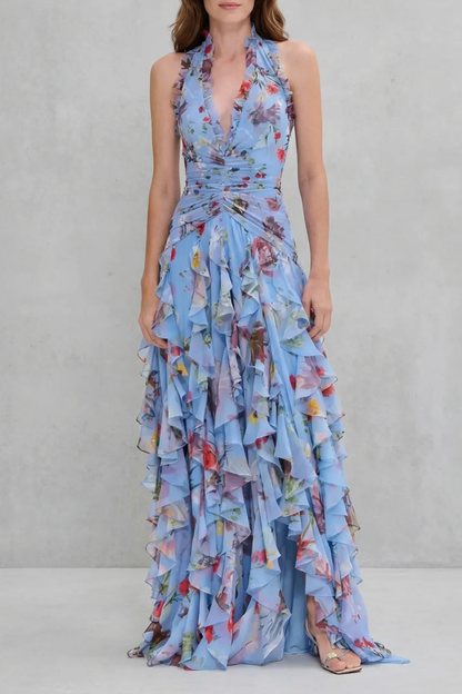 Rosalía | Vestido Largo Floral con Escote Halter