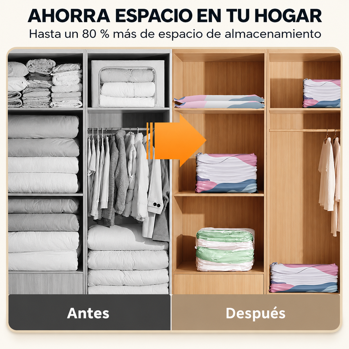 🛏️ ¡DESCUENTO LIMITADO DEL 50%! Bolsas de compresión al vacío sin bomba: ahorra hasta un 80 % de espacio al guardar ropa de cama, prendas de vestir y artículos de viaje.