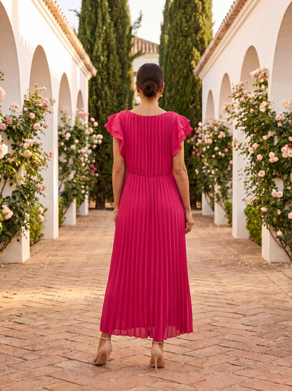 Gabriela | Vestido Largo Plisado con Cintura Anudada