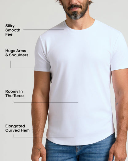 Paquete de 4 camisetas de manga corta con dobladillo curvo y mezcla de algodón Pima
