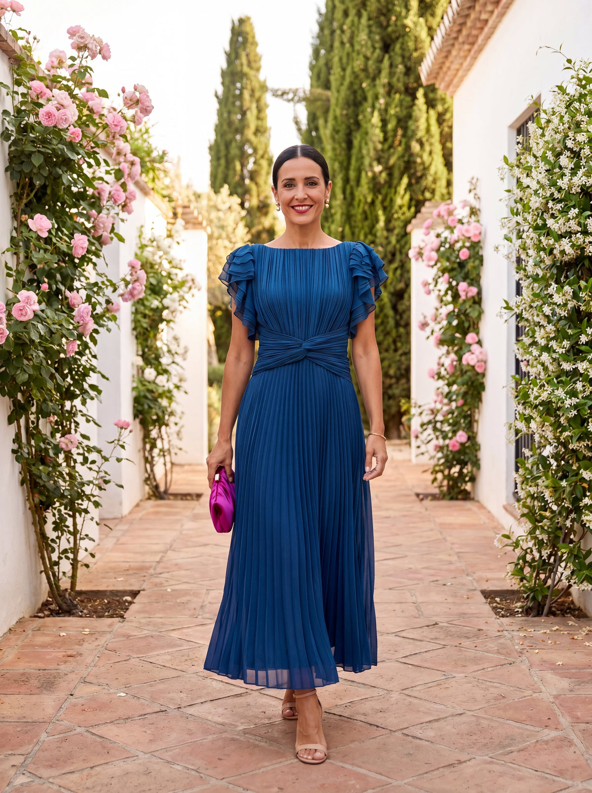 Gabriela | Vestido Largo Plisado con Cintura Anudada