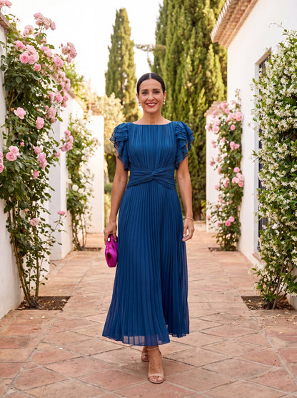 Gabriela | Vestido Largo Plisado con Cintura Anudada