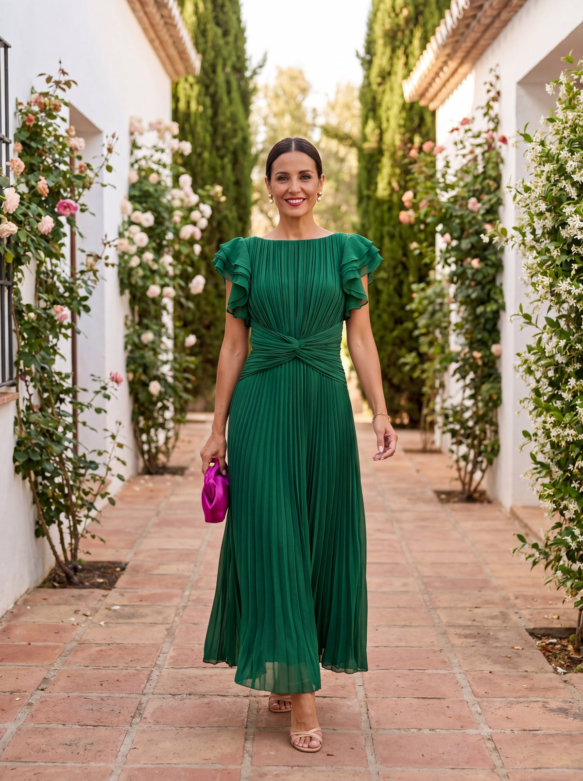 Gabriela | Vestido Largo Plisado con Cintura Anudada