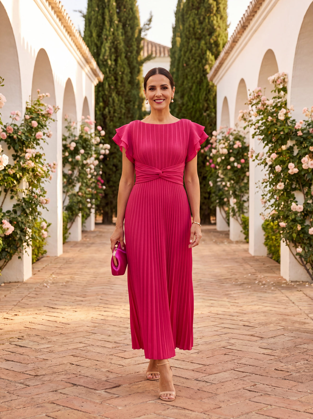 Gabriela | Vestido Largo Plisado con Cintura Anudada