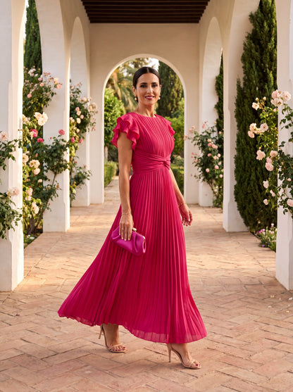 Gabriela | Vestido Largo Plisado con Cintura Anudada