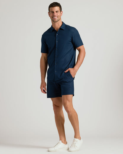 Pantalones cortos de lino azul marino de 7 pulgadas