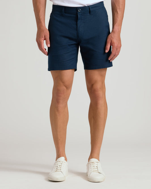 Pantalones cortos de lino azul marino de 7 pulgadas