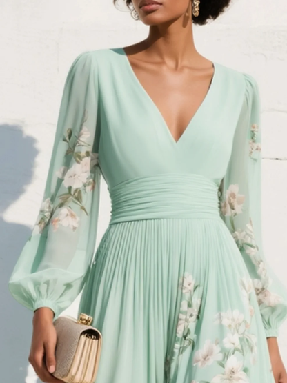 Lucía | Vestido Floral Verde Elegante