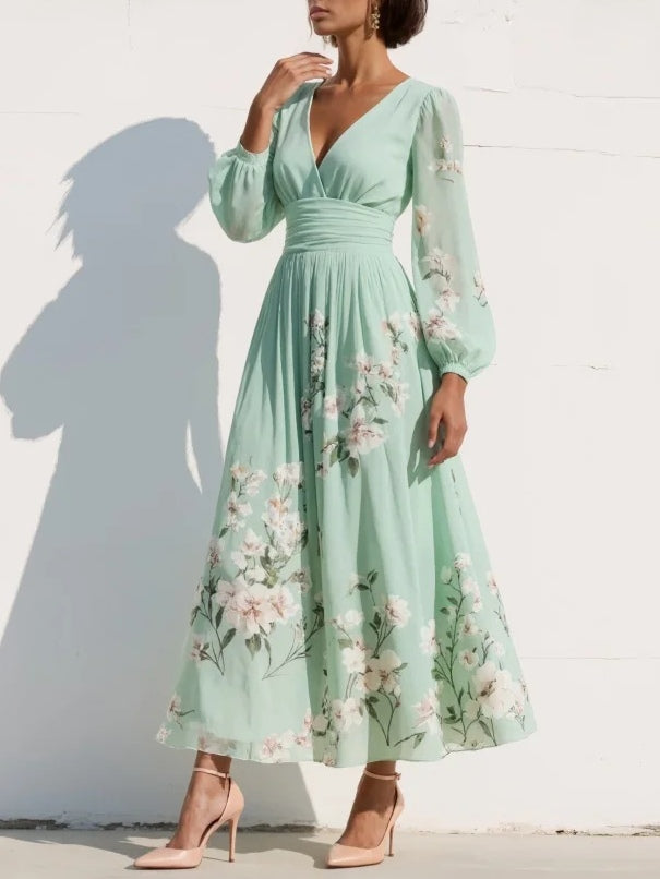 Lucía | Vestido Floral Verde Elegante