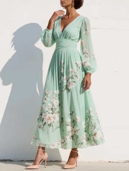 Lucía | Vestido Floral Verde Elegante