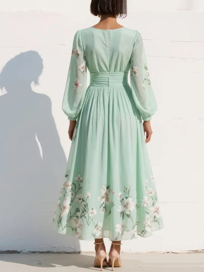 Lucía | Vestido Floral Verde Elegante