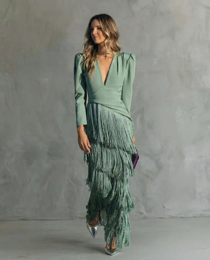 Beatriz | Vestido Elegante con Mangas de Flecos