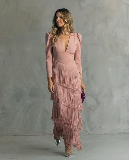Beatriz | Vestido Elegante con Mangas de Flecos