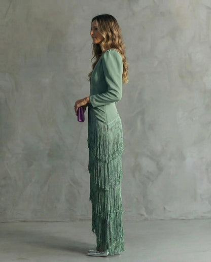 Beatriz | Vestido Elegante con Mangas de Flecos
