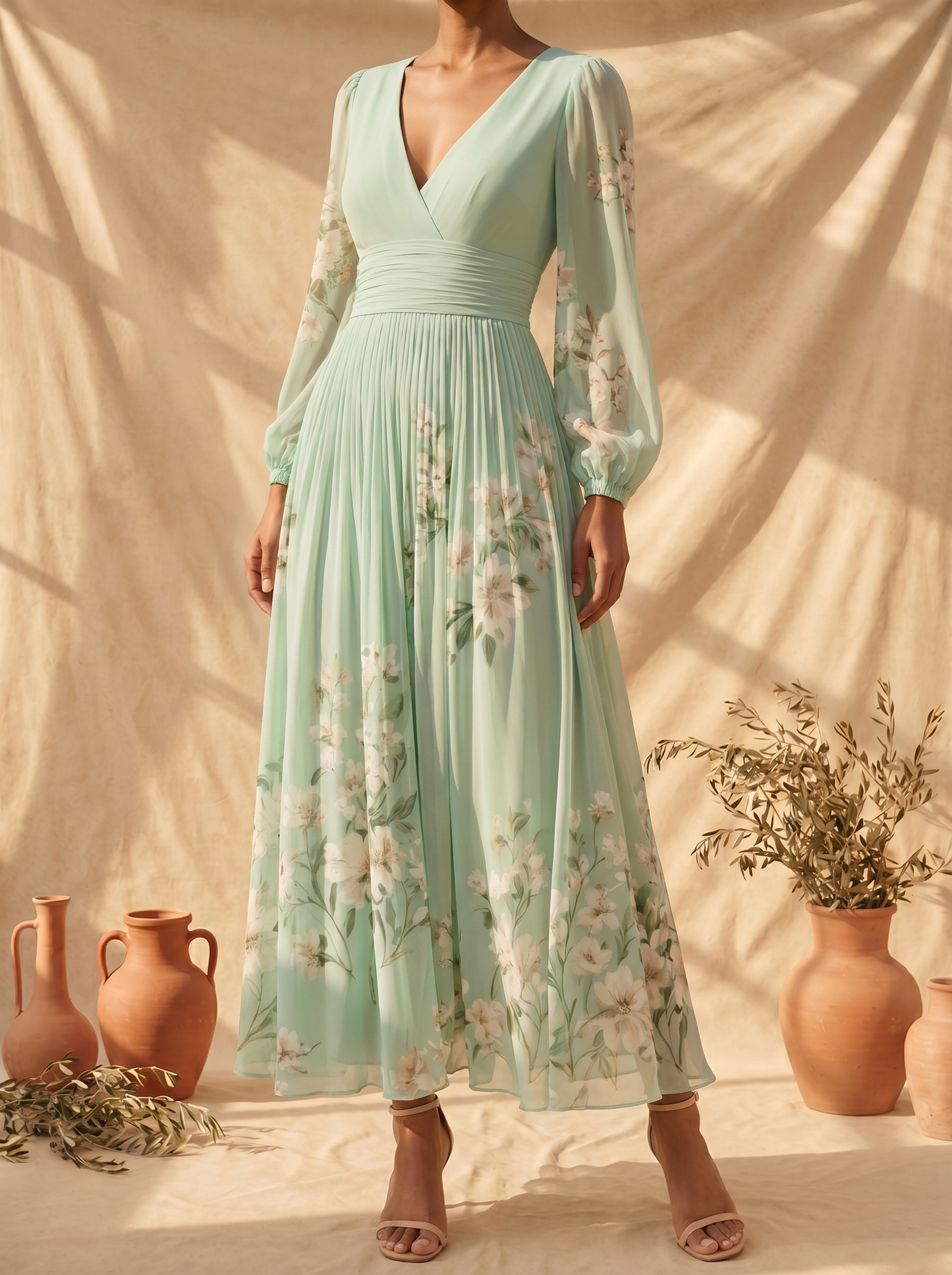 Lucía | Vestido Floral Verde Elegante