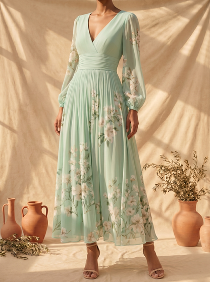 Lucía | Vestido Floral Verde Elegante