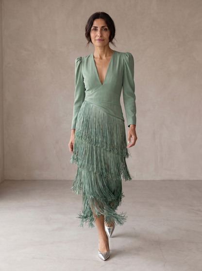 Beatriz | Vestido Elegante con Mangas de Flecos