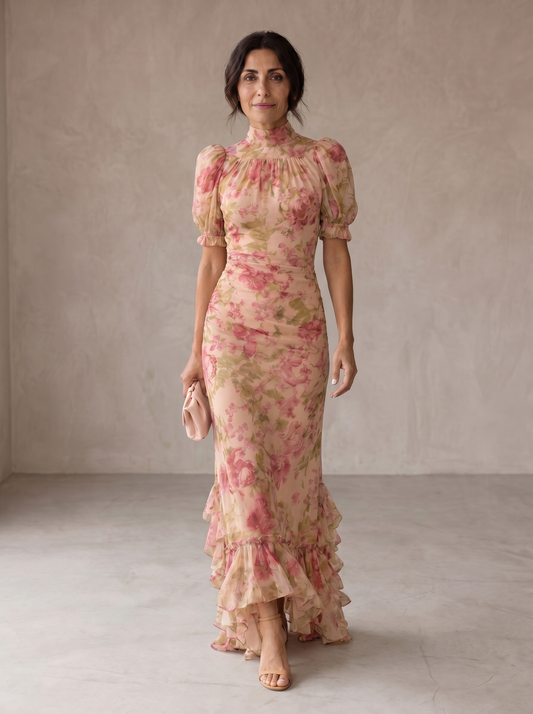 Camila | Vestido Largo Floral de Chifón