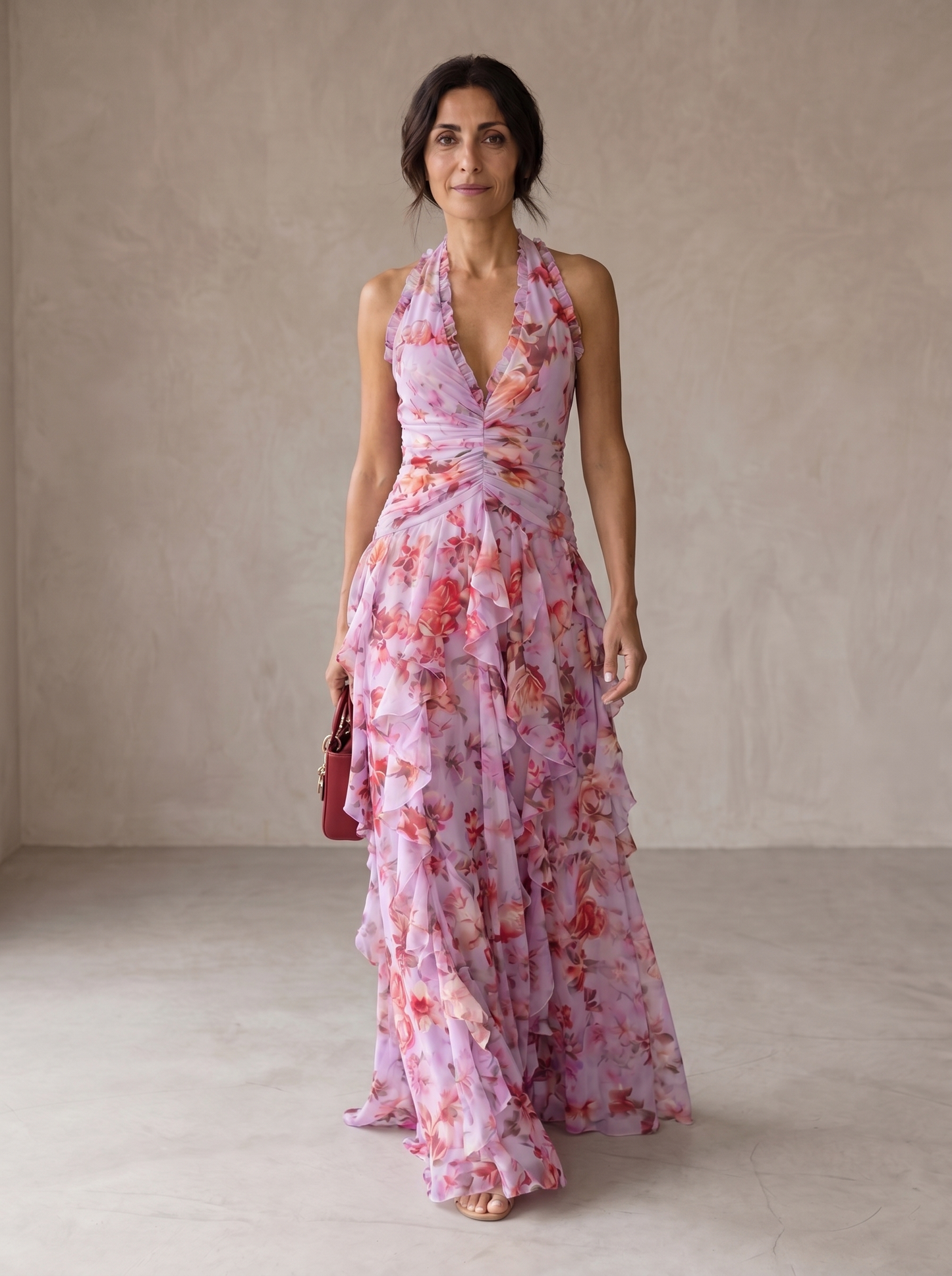 Rosalía | Vestido Largo Floral con Escote Halter