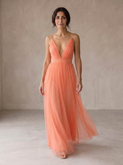 Valentina | Vestido Largo Coral Luminoso