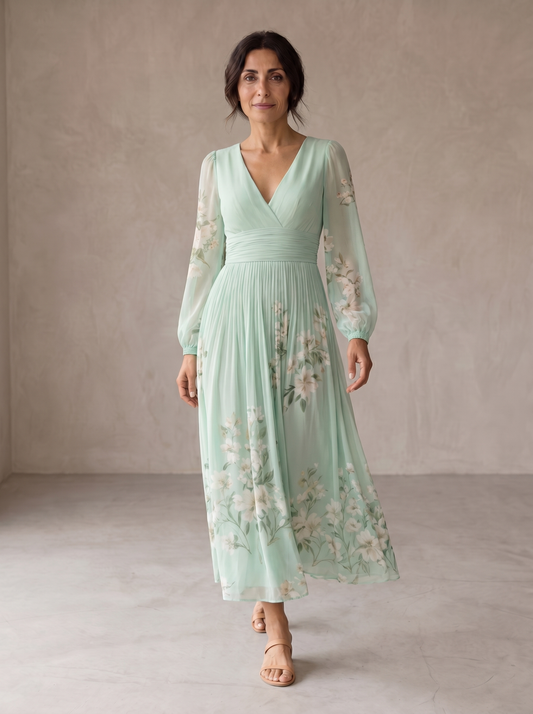 Lucía | Vestido Floral Verde Elegante
