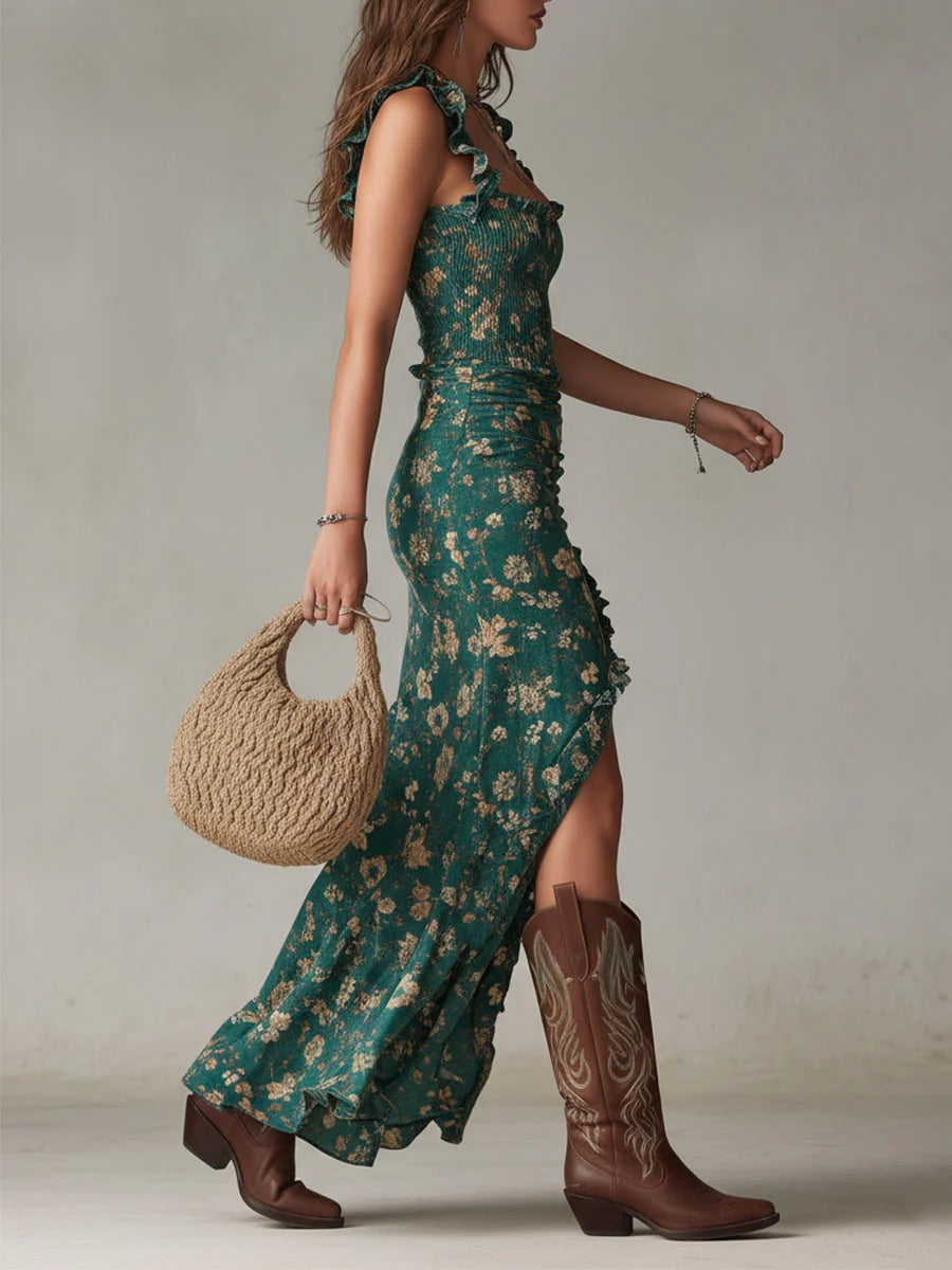 Alba | Vestido largo con estampado floral, abertura lateral y estilo bohemio